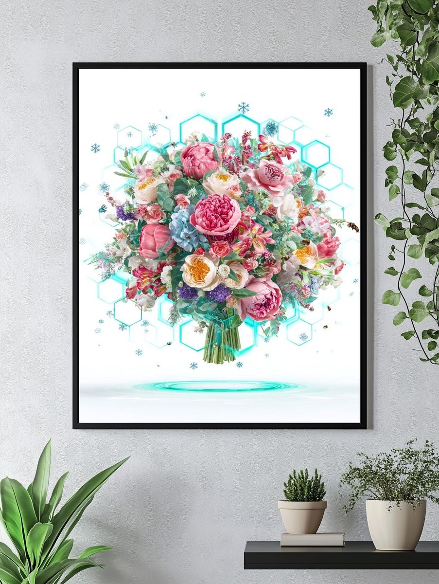 Floral Hexagon Bloom Illustration Poster. — room view 4