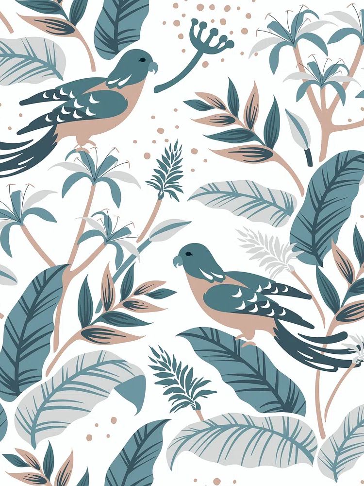 Pastel birds nature seamless patterned. poster — botanical art