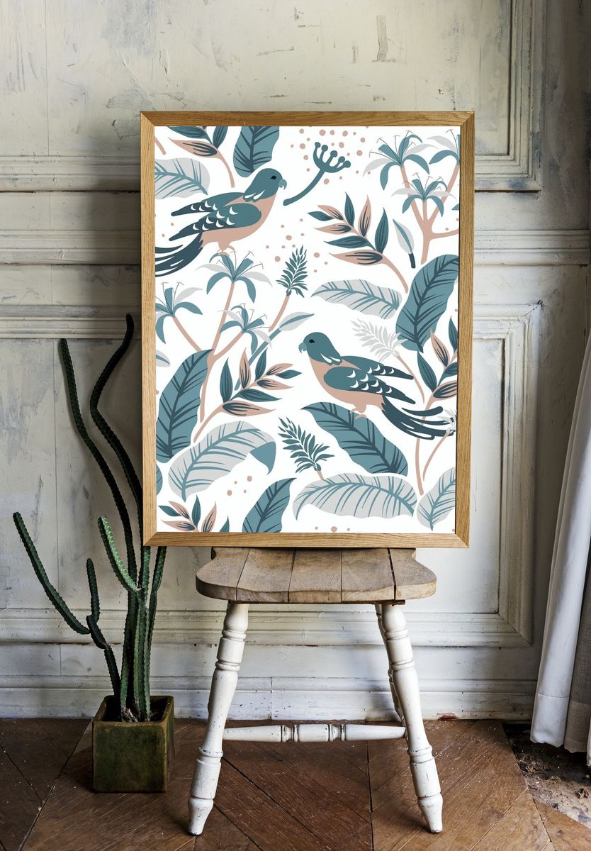 Pastel birds nature seamless patterned. room preview