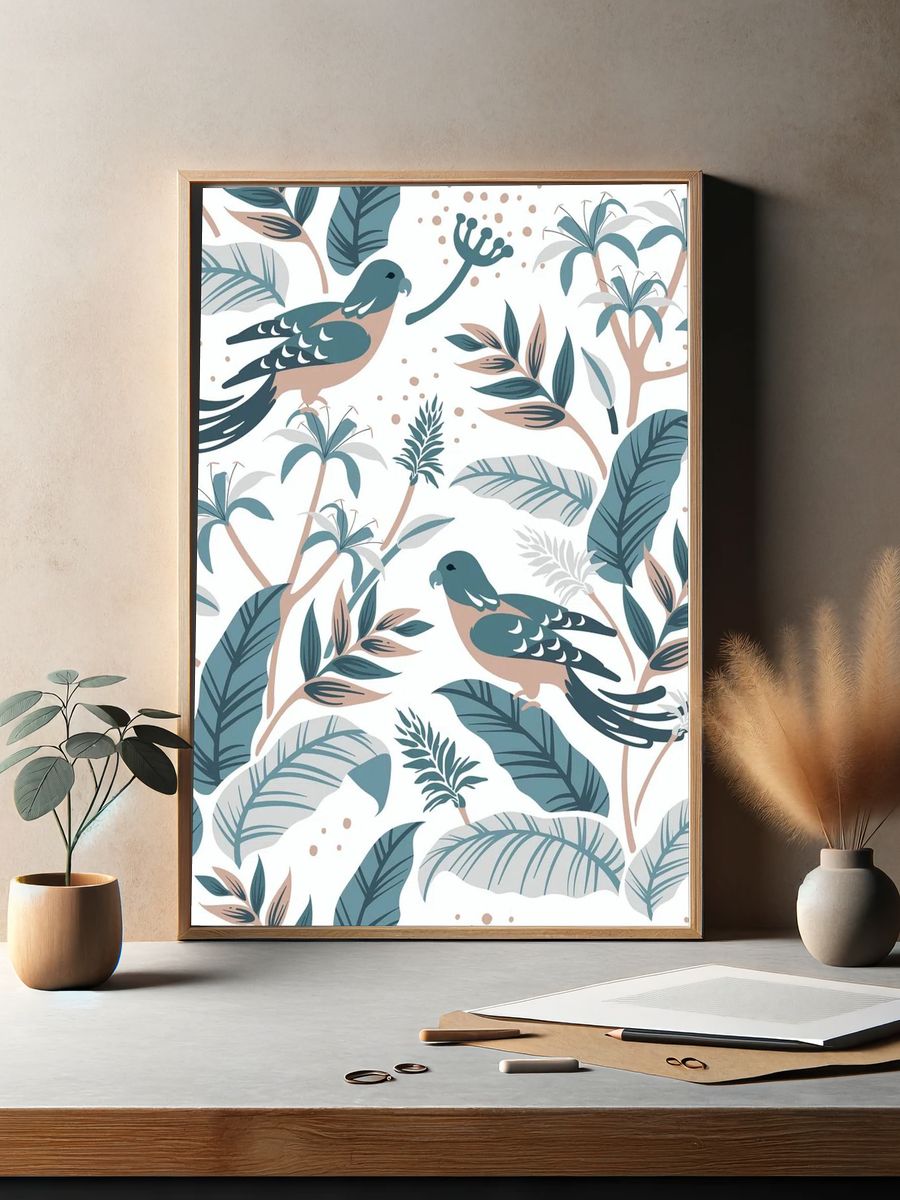 Pastel birds nature seamless patterned. — room view 2
