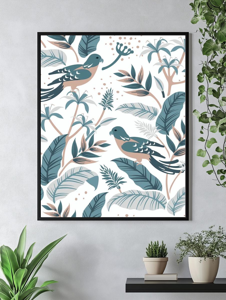 Pastel birds nature seamless patterned. — room view 4
