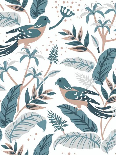 Pastel birds nature seamless patterned.