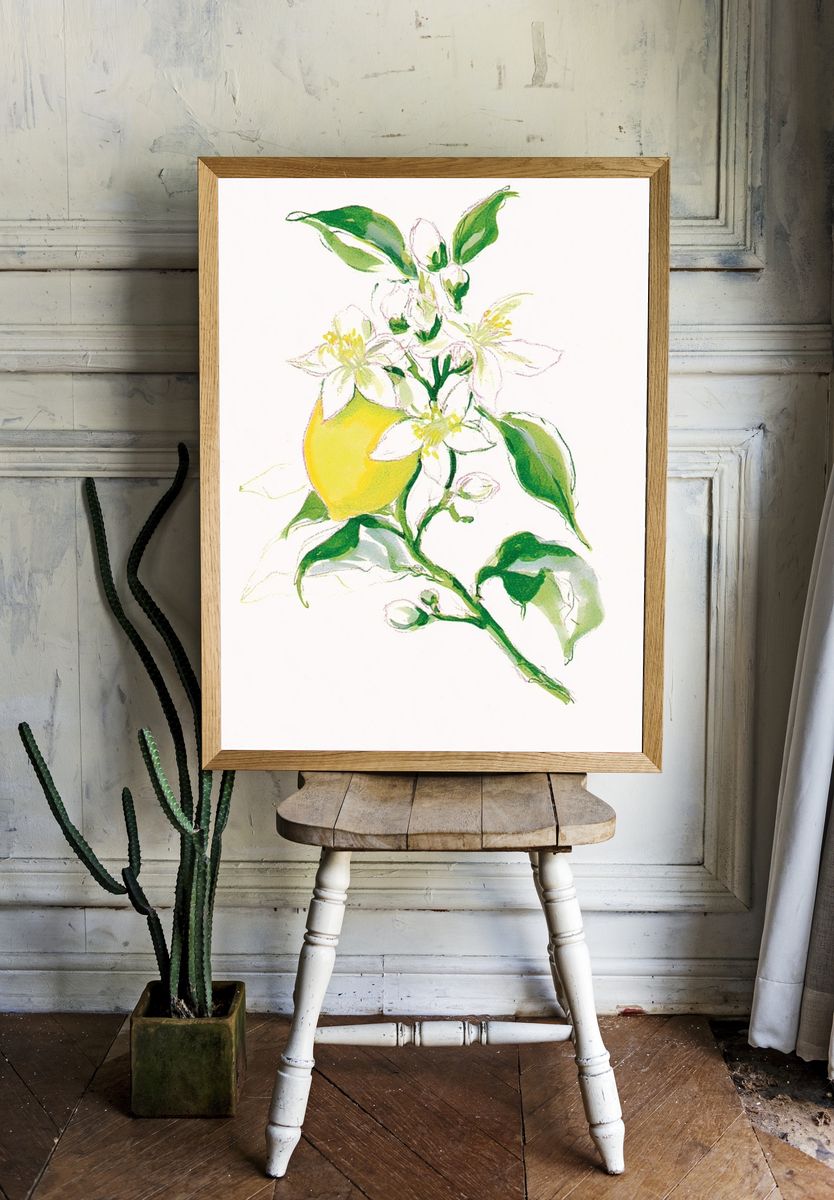 Lemon Blossom Watercolor Poster. — room view 1