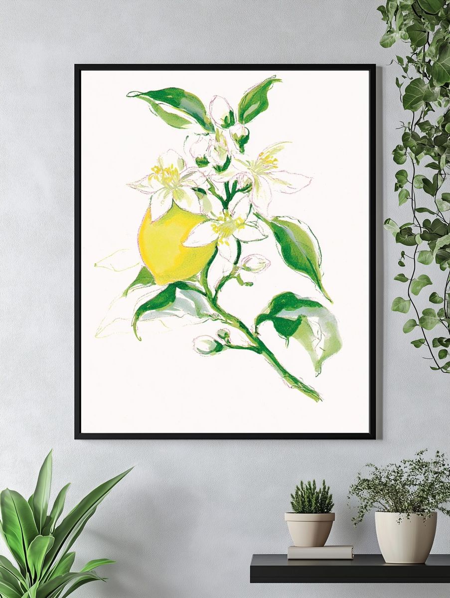 Lemon Blossom Watercolor Poster. — room view 4