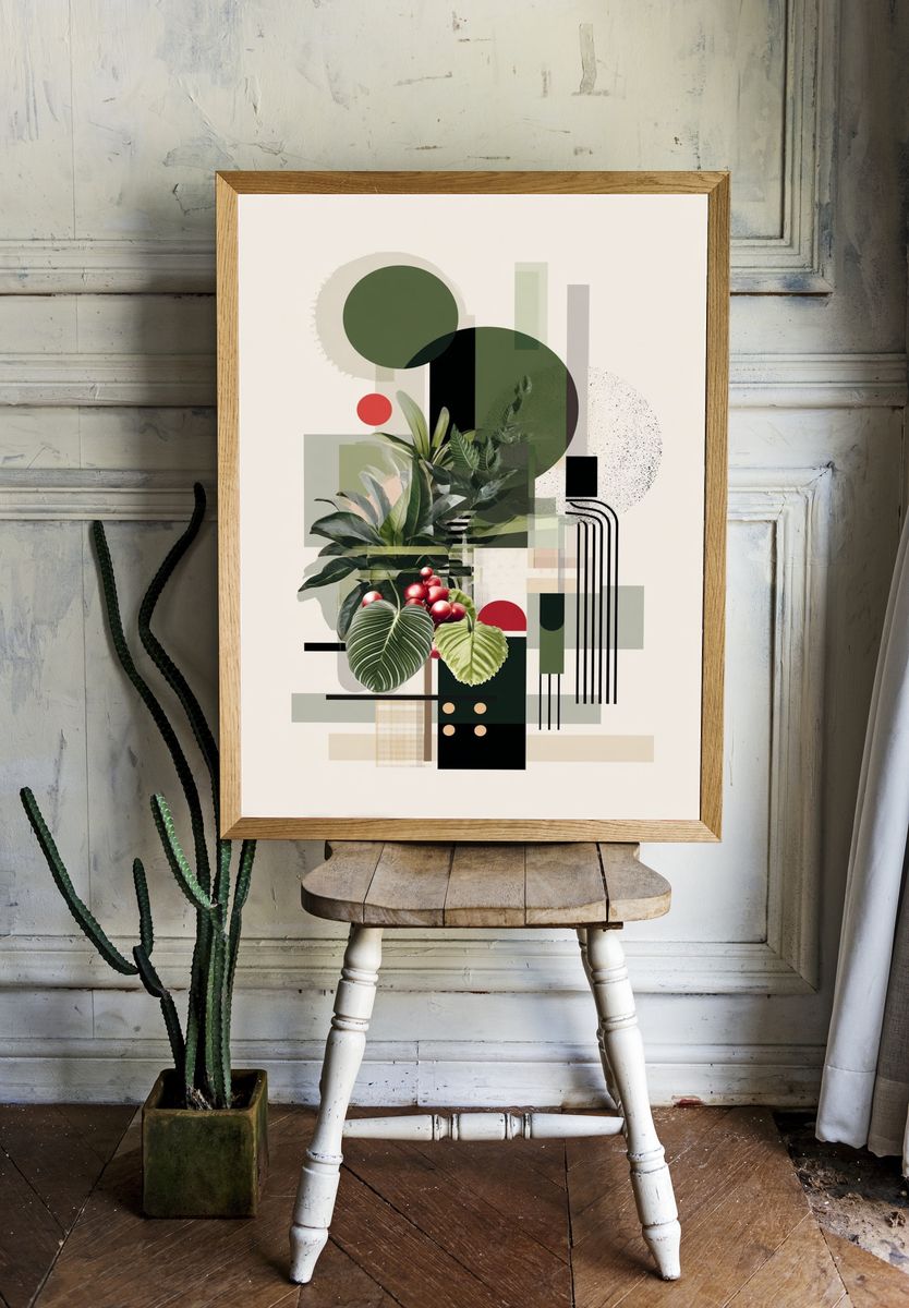 Botanical Geometric Collage Poster. — room view 1