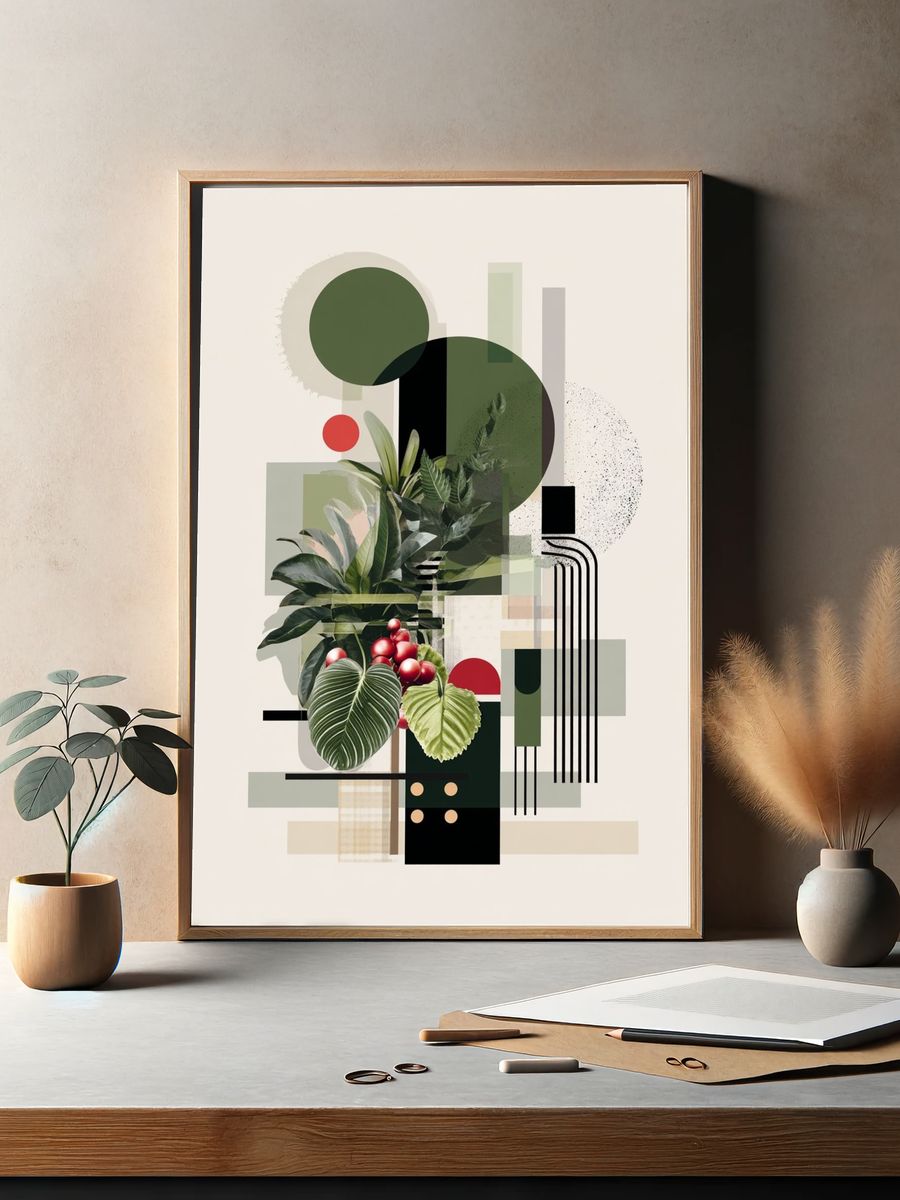Botanical Geometric Collage Poster. — room view 2