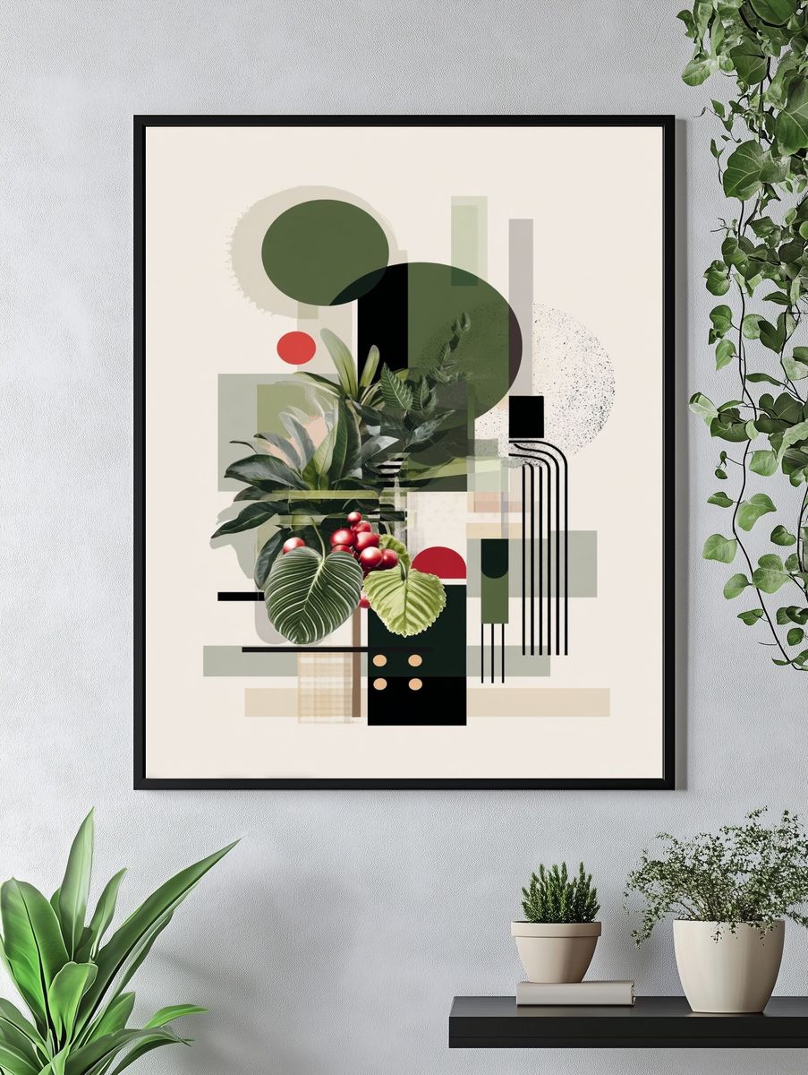 Botanical Geometric Collage Poster. — room view 4