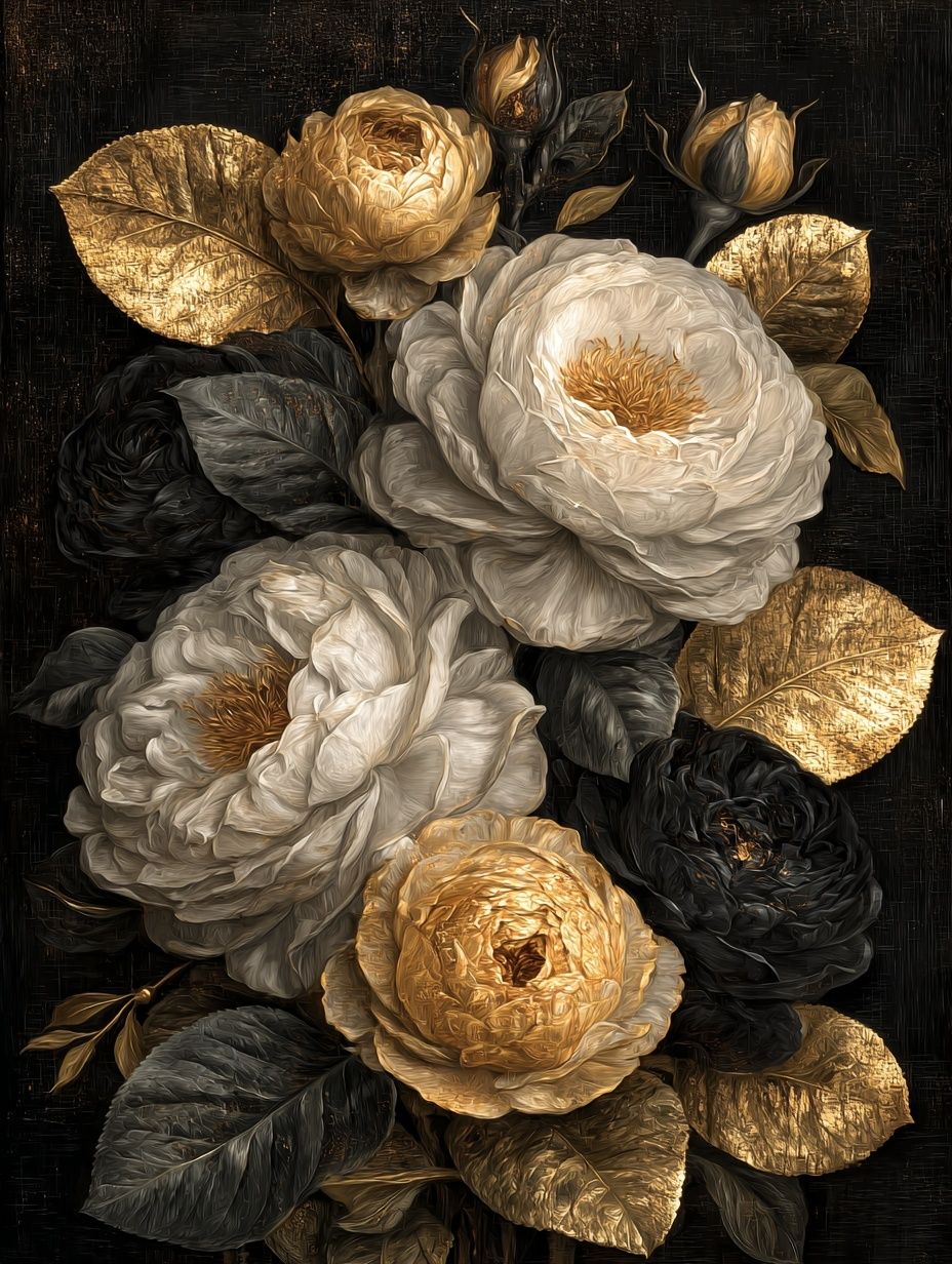 Golden Roses Botanical Print. poster detail