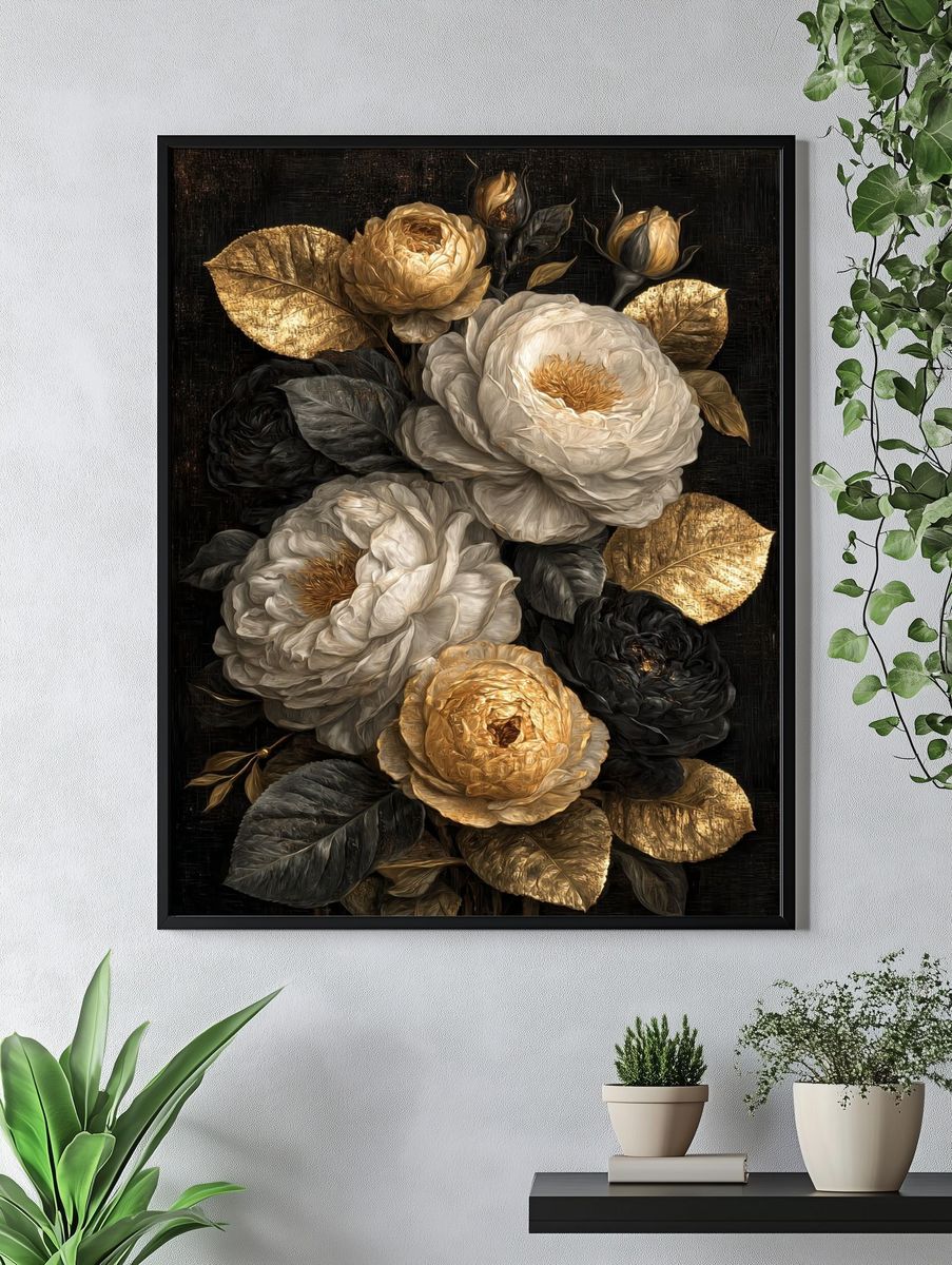 Golden Roses Botanical Print. — room view 4