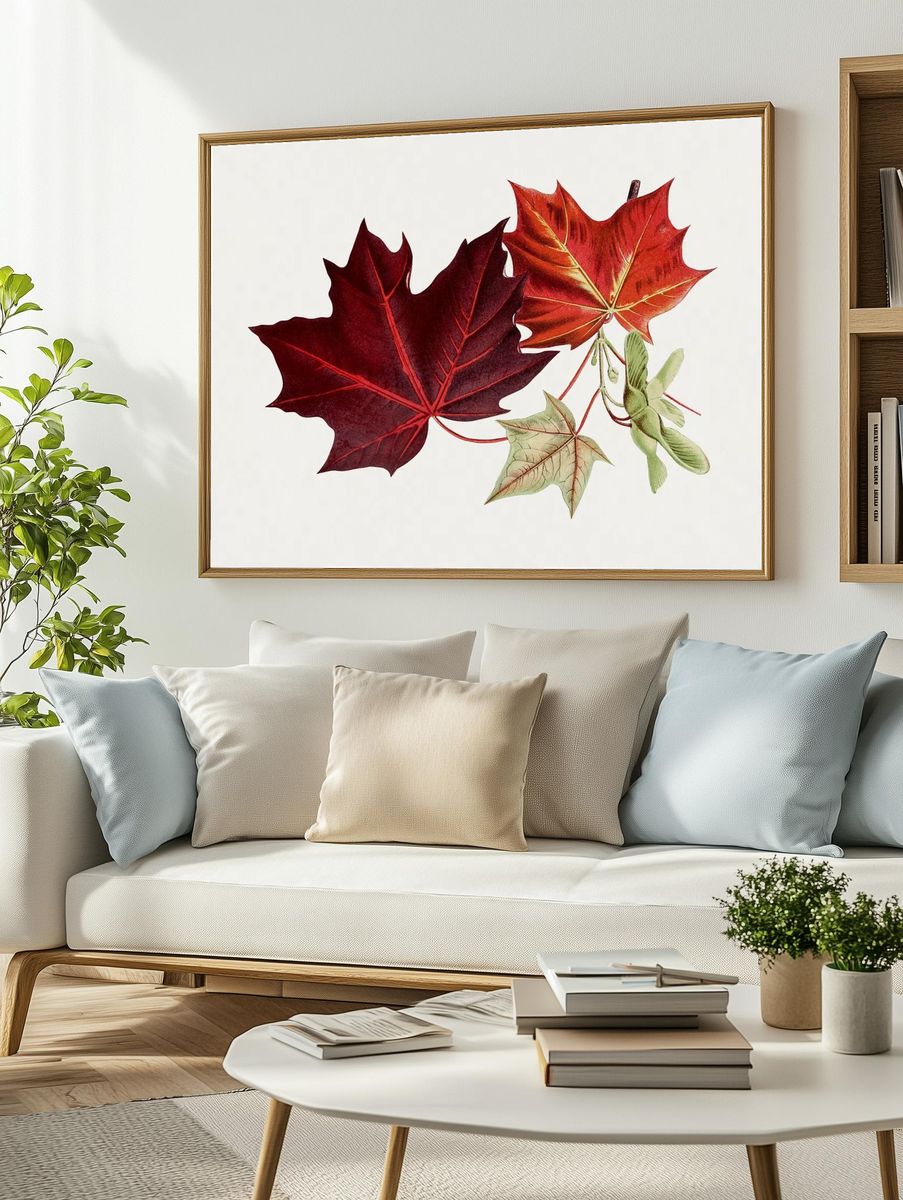 Hand drawn red maple leaves. — room view 2
