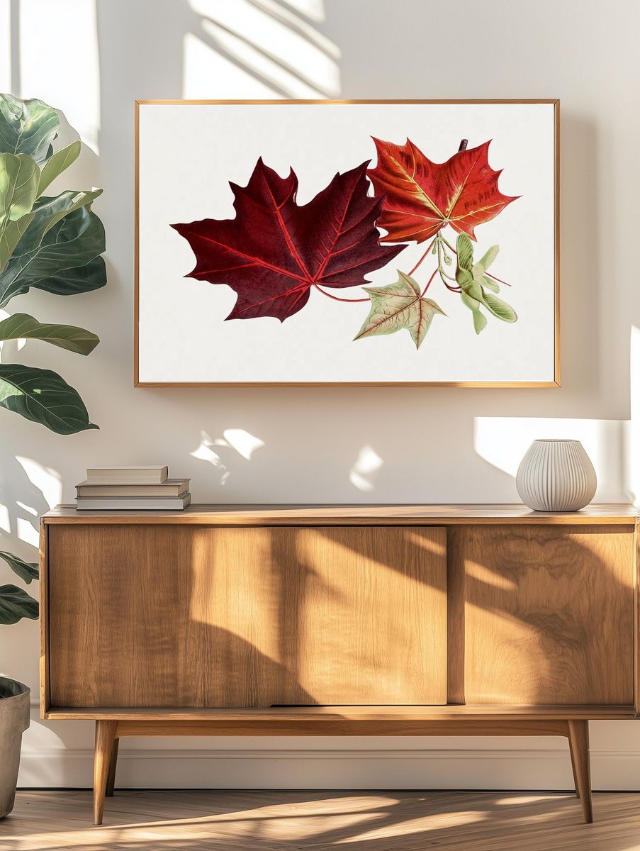 Hand drawn red maple leaves. — room view 3
