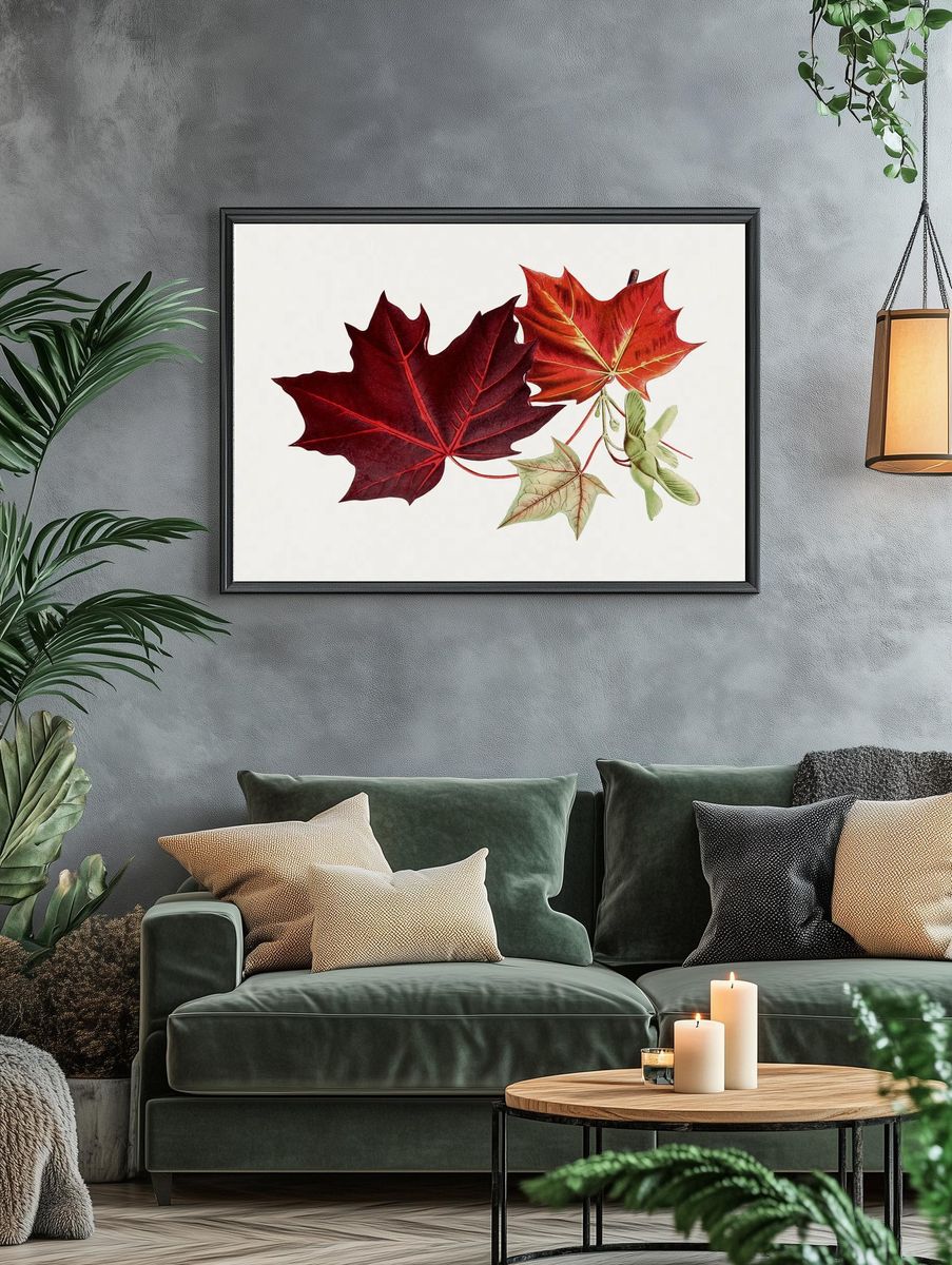 Hand drawn red maple leaves. — room view 4