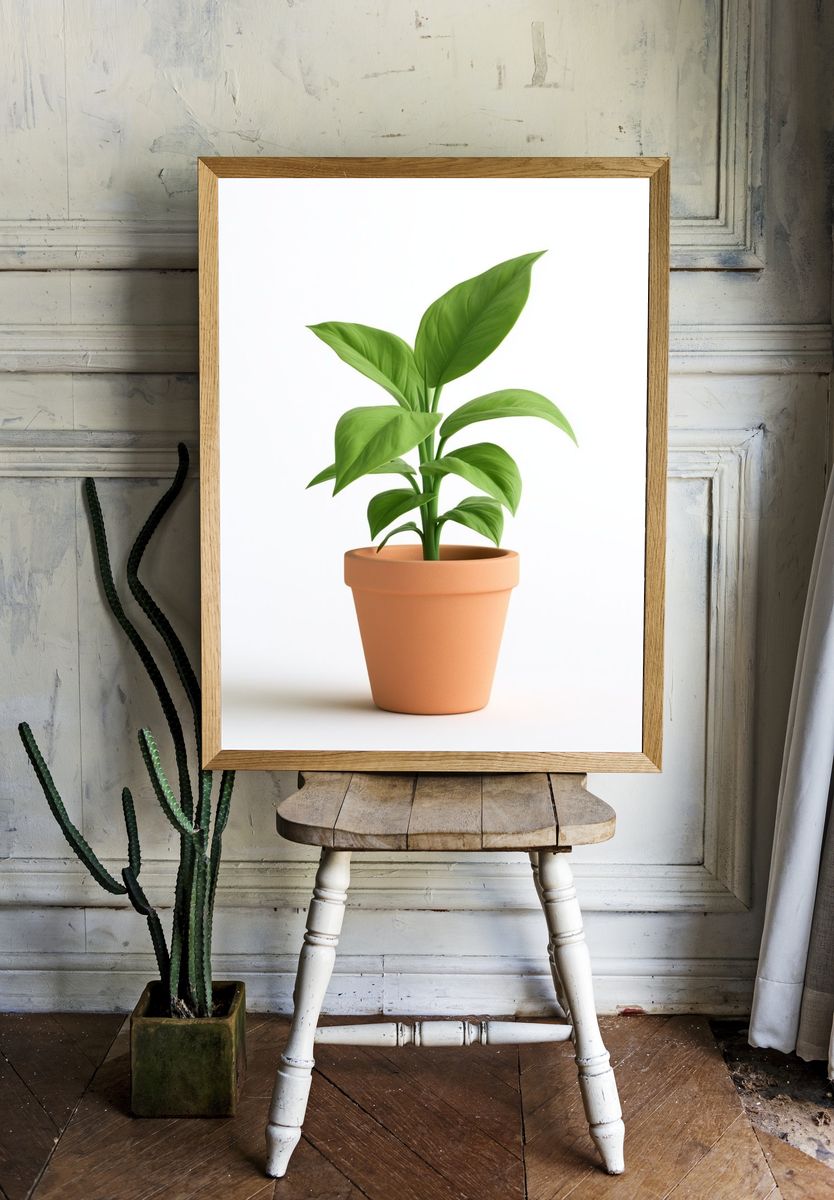Potted Green Plant Botanical Print. room preview