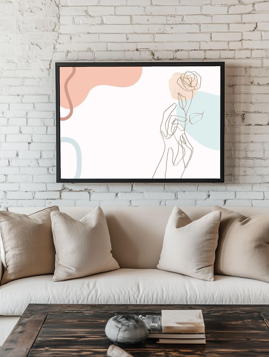 Hand & rose line art. — room view 1