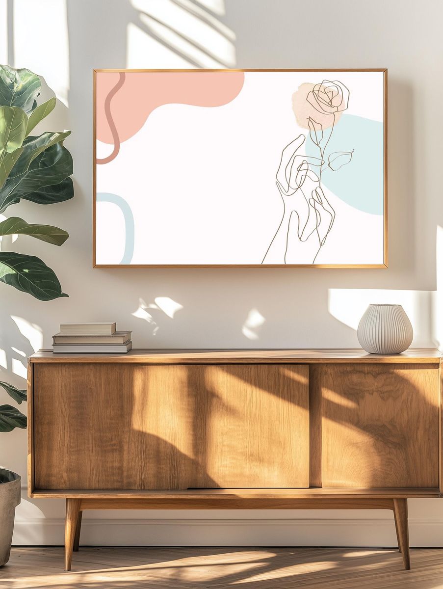 Hand & rose line art. — room view 3