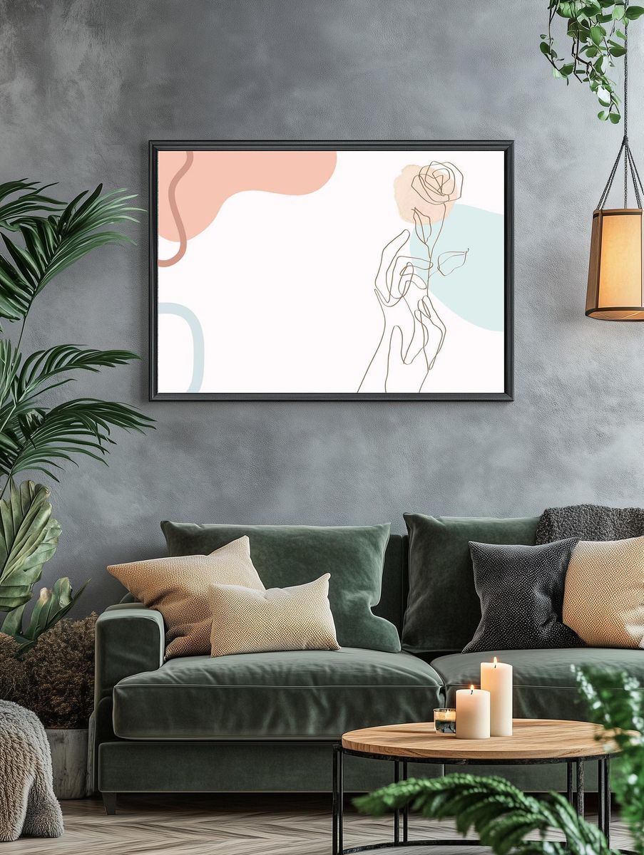 Hand & rose line art. — room view 4