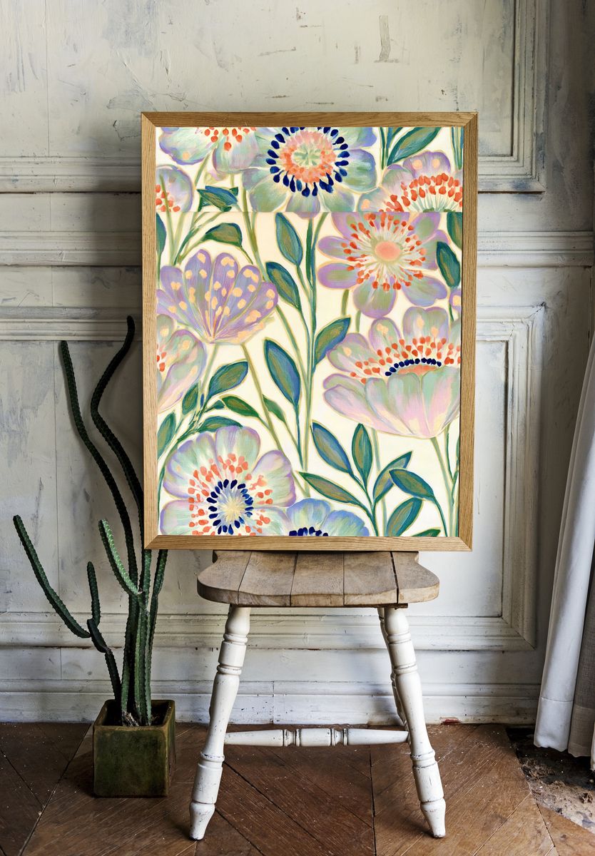Pastel Floral Garden Illustration Poster. room preview