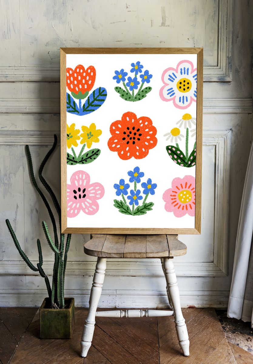 Playful Floral Garden Print. room preview