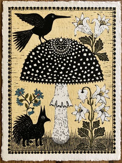Blackbird and Lily Folk Art Poster.
