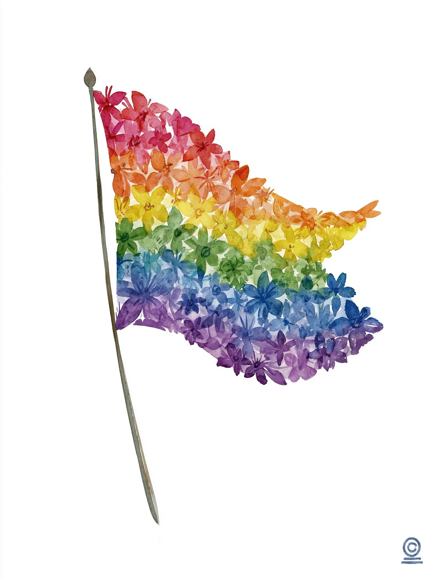Rainbow Floral Flag Watercolor Print. poster detail