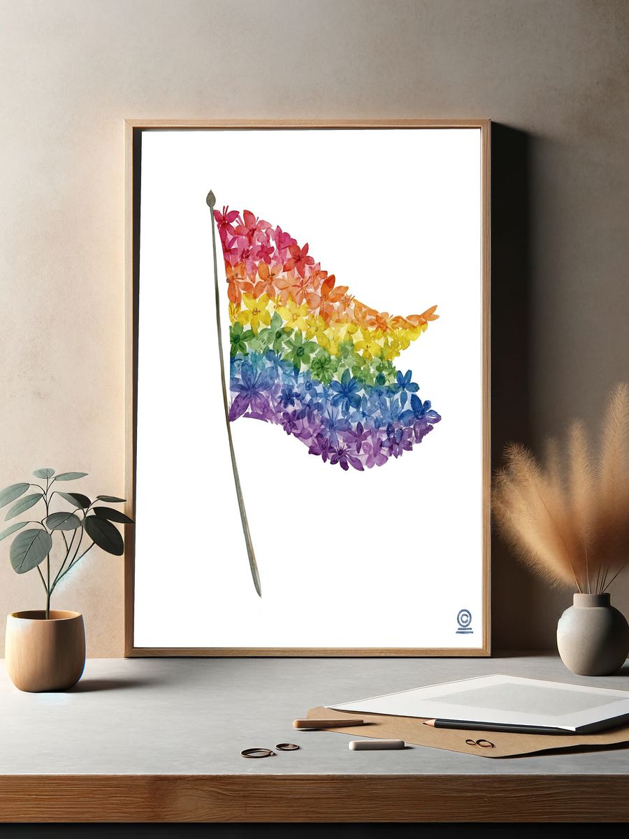 Rainbow Floral Flag Watercolor Print. — room view 2
