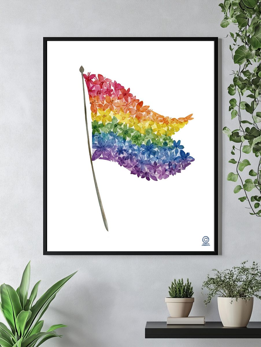 Rainbow Floral Flag Watercolor Print. — room view 4