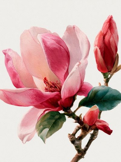 Pink Magnolia Watercolor Print.