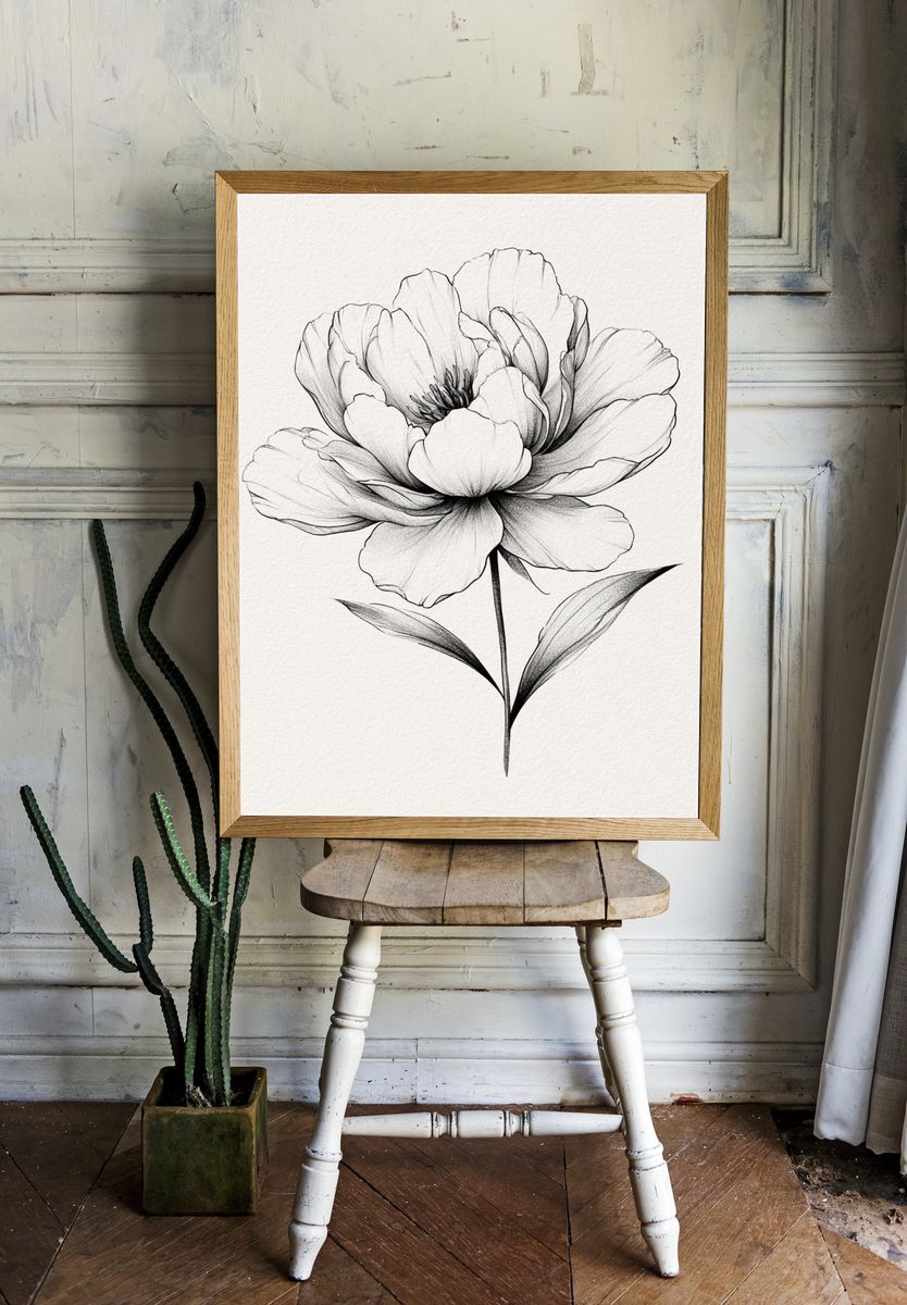 Botanical Flower Line Art Poster. room preview