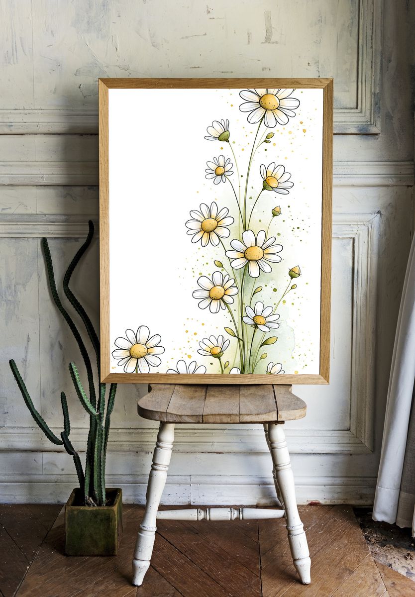 Wild Daisies Watercolor Poster. room preview