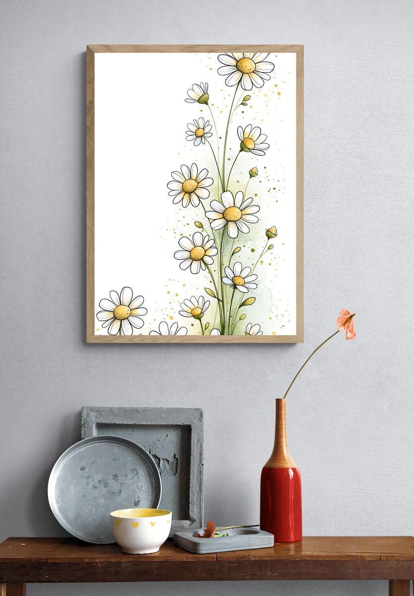 Wild Daisies Watercolor Poster. — room view 3
