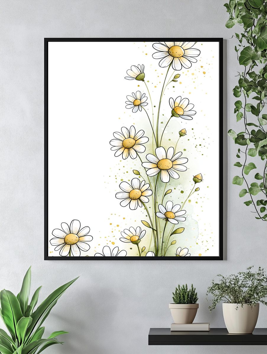Wild Daisies Watercolor Poster. — room view 4