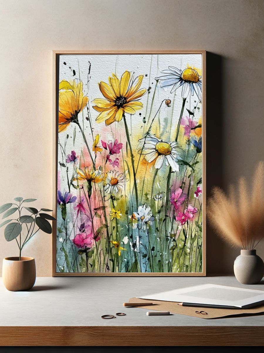Wildflower Meadow Watercolor Print. — room view 2