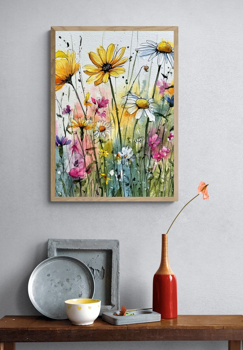 Wildflower Meadow Watercolor Print. — room view 3