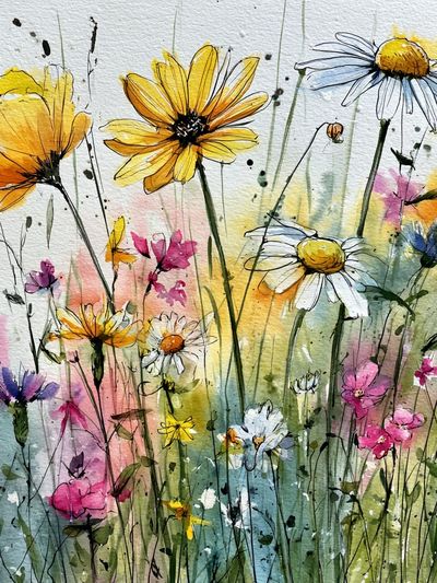Wildflower Meadow Watercolor Print. poster