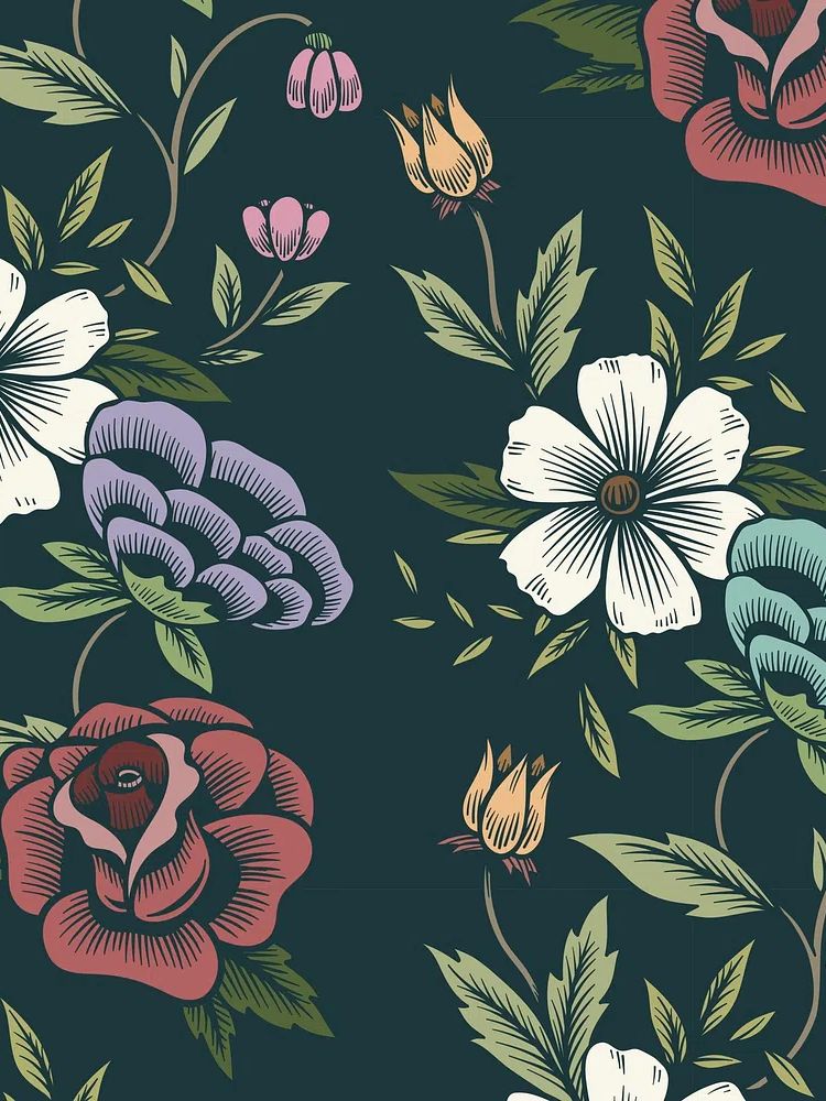 Vintage seamless floral patterned background. poster — botanical art