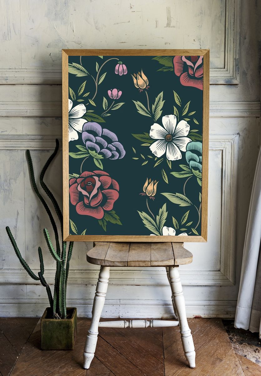 Vintage seamless floral patterned background. room preview