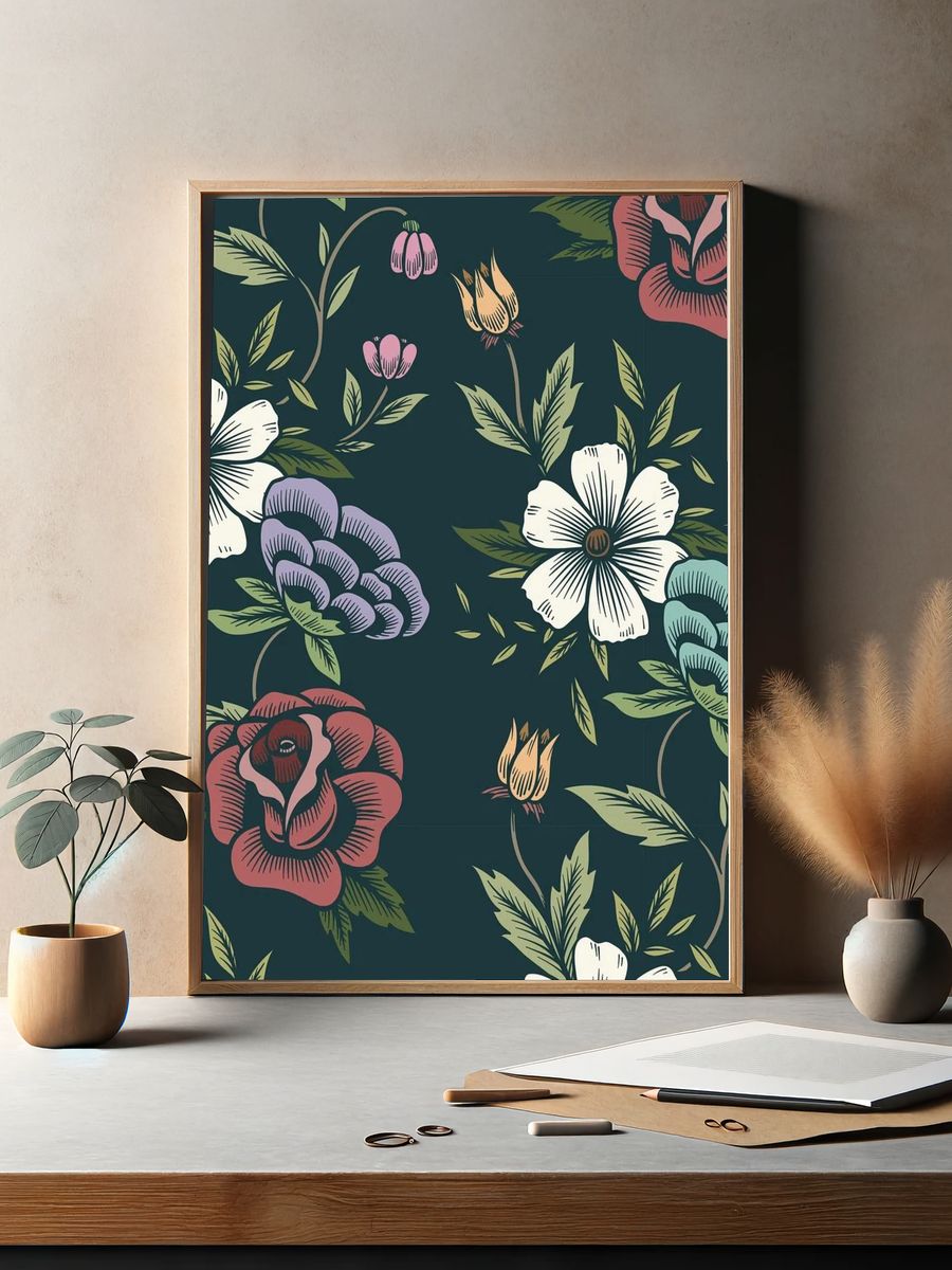 Vintage seamless floral patterned background. — room view 2