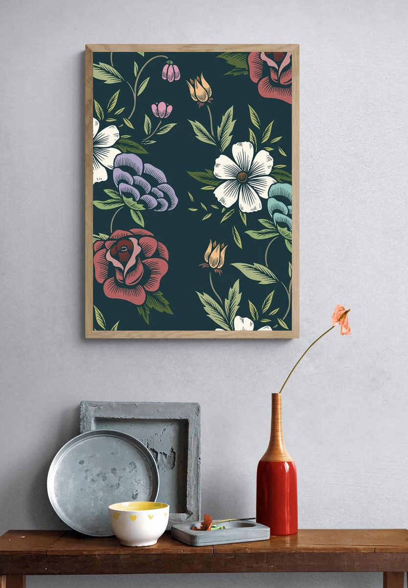 Vintage seamless floral patterned background. — room view 3