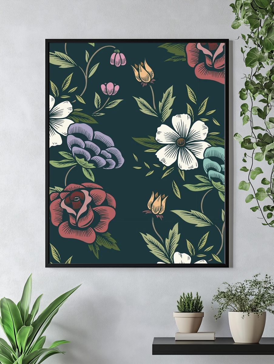 Vintage seamless floral patterned background. — room view 4