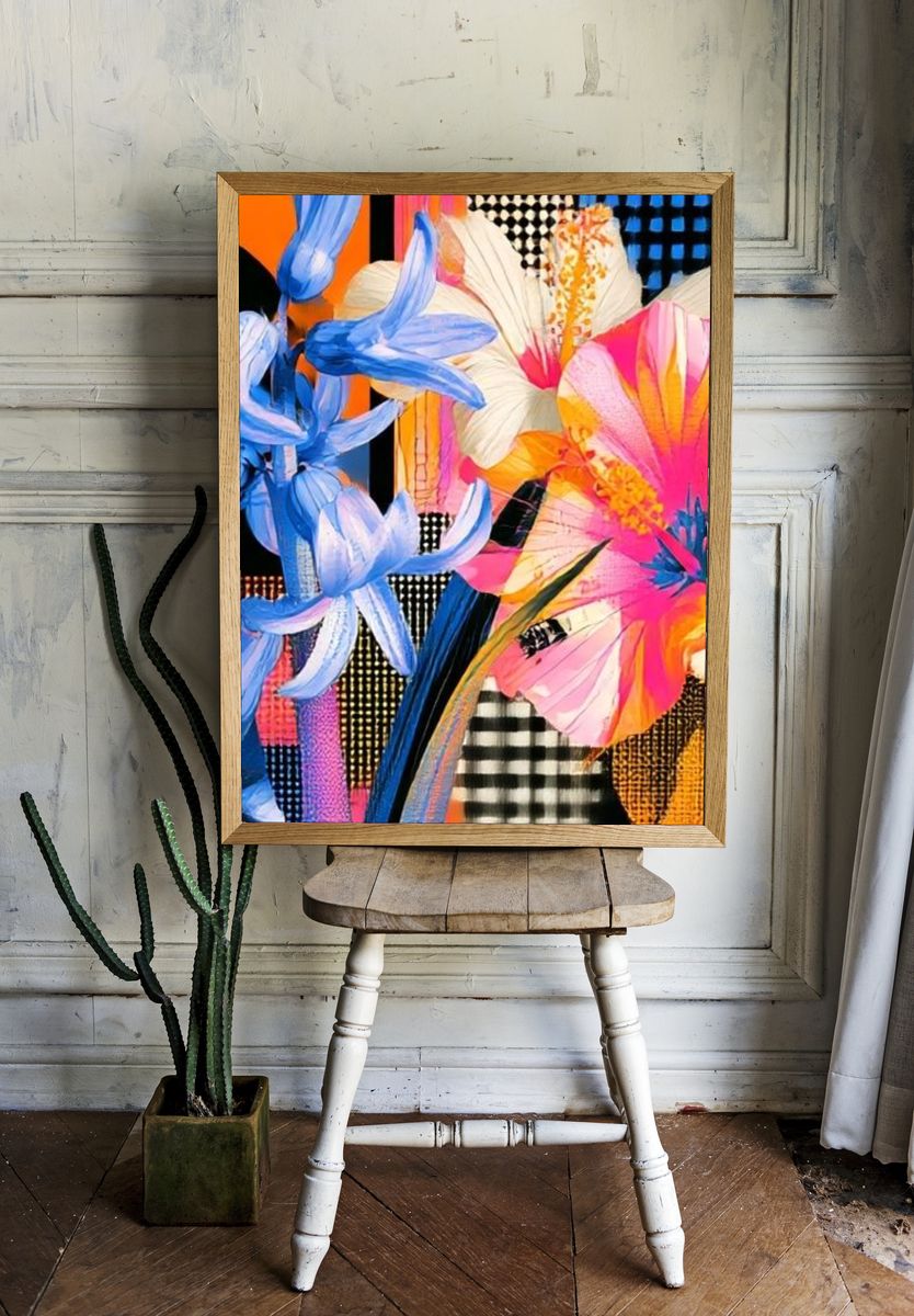 Tropical Floral Collage Poster. — room view 1