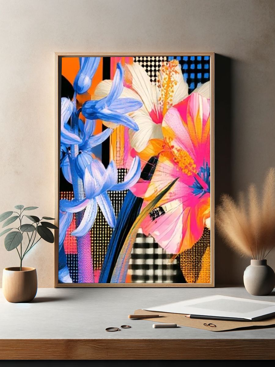 Tropical Floral Collage Poster. — room view 2