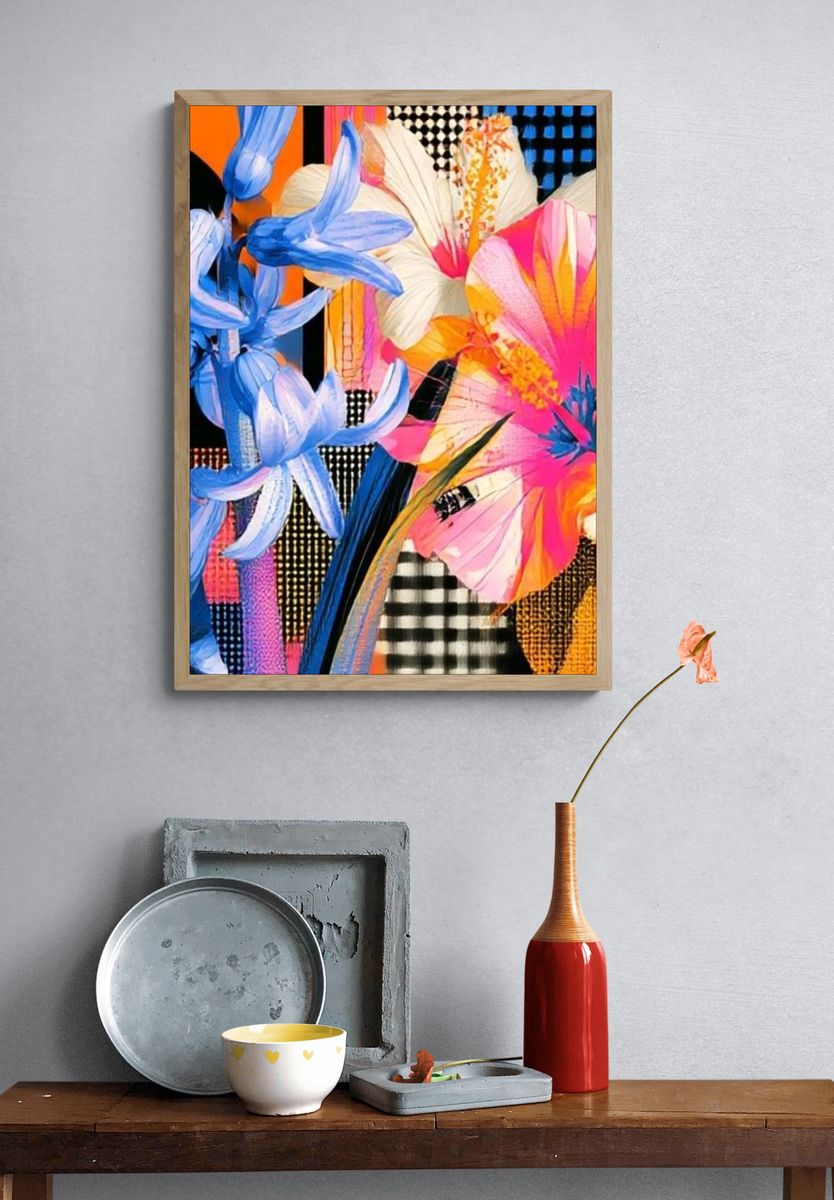 Tropical Floral Collage Poster. — room view 3