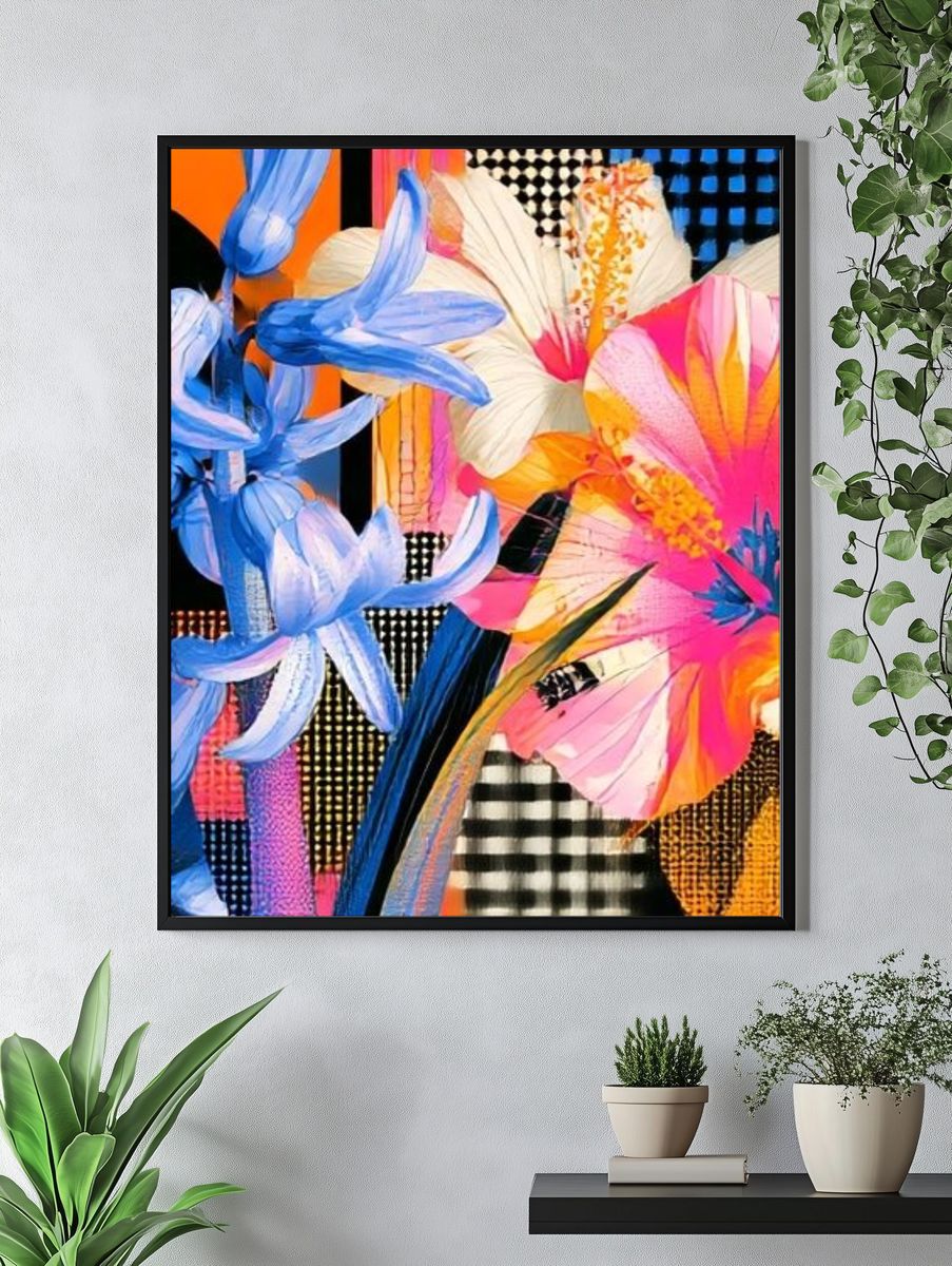 Tropical Floral Collage Poster. — room view 4