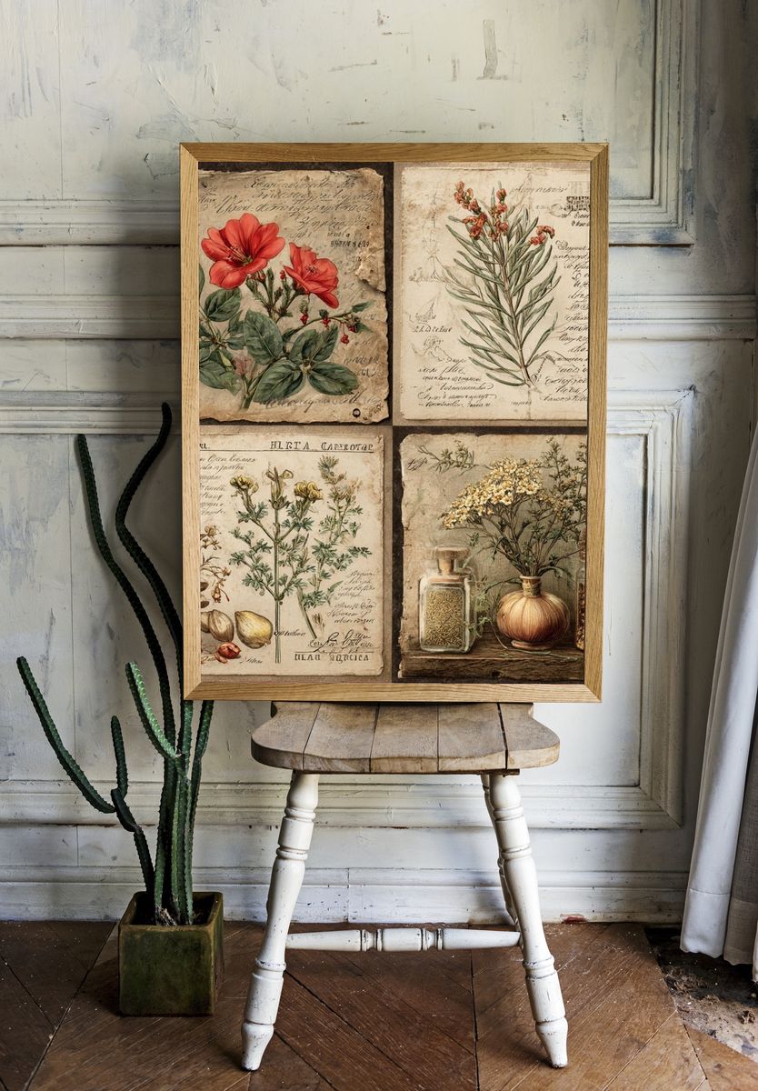Vintage Botanical Herbarium Poster. — room view 1
