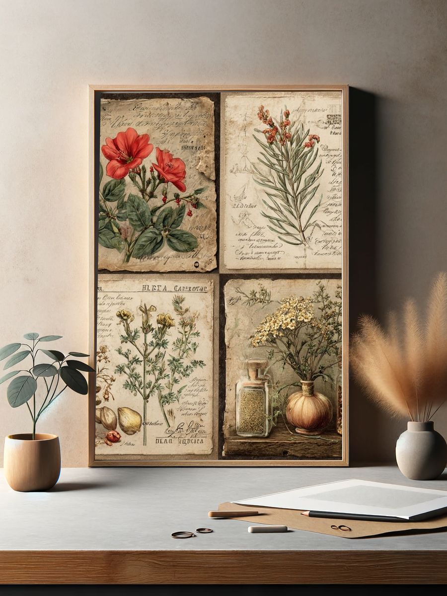 Vintage Botanical Herbarium Poster. — room view 2