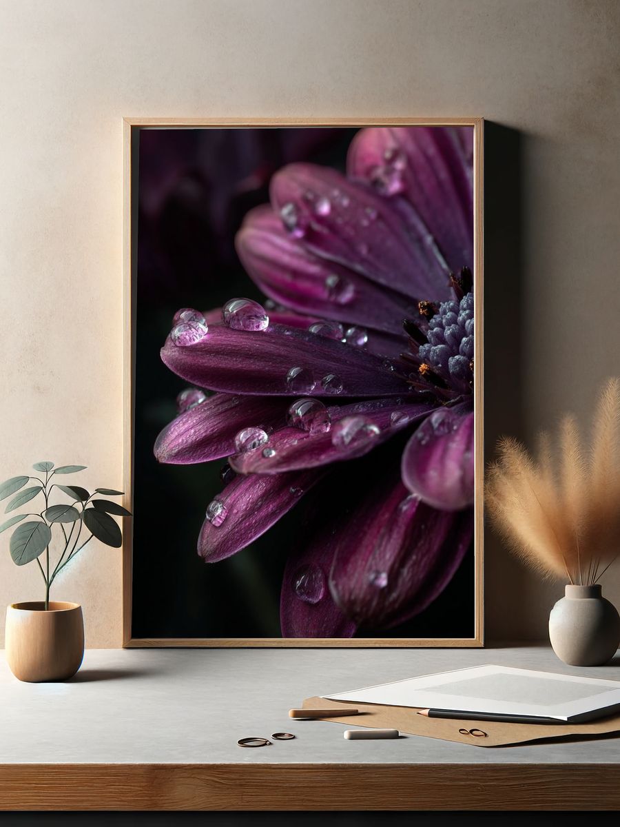 Purple Dahlia Macro Photography Poster. — room view 2