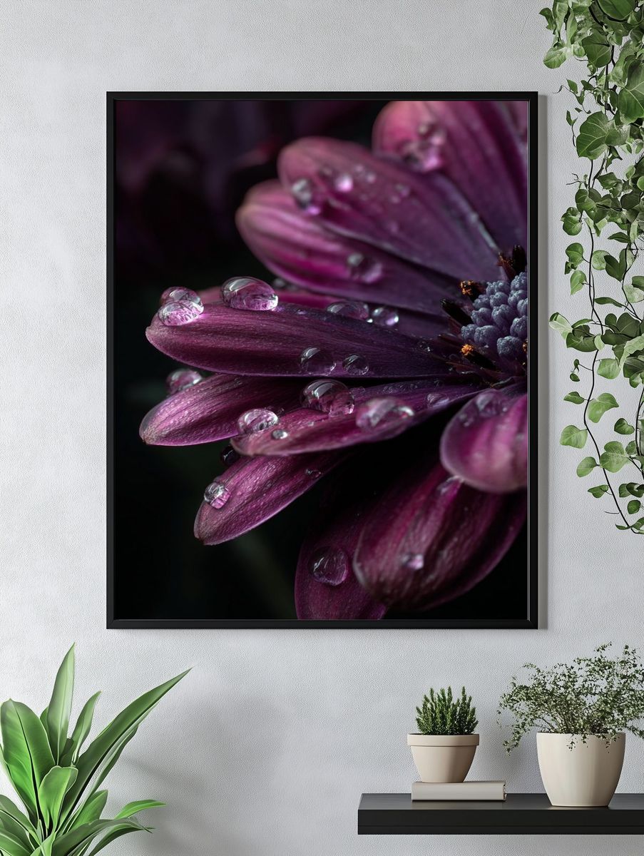 Purple Dahlia Macro Photography Poster. — room view 4