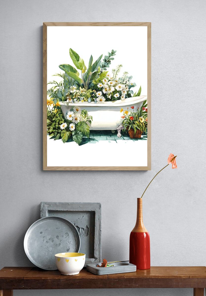 Botanical Bathtub Watercolor Poster. — room view 3