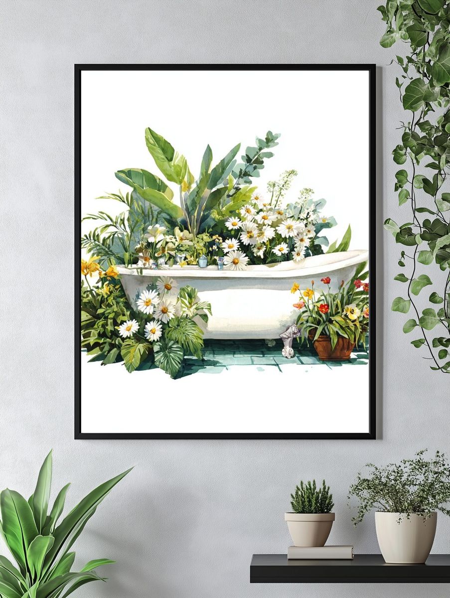 Botanical Bathtub Watercolor Poster. — room view 4