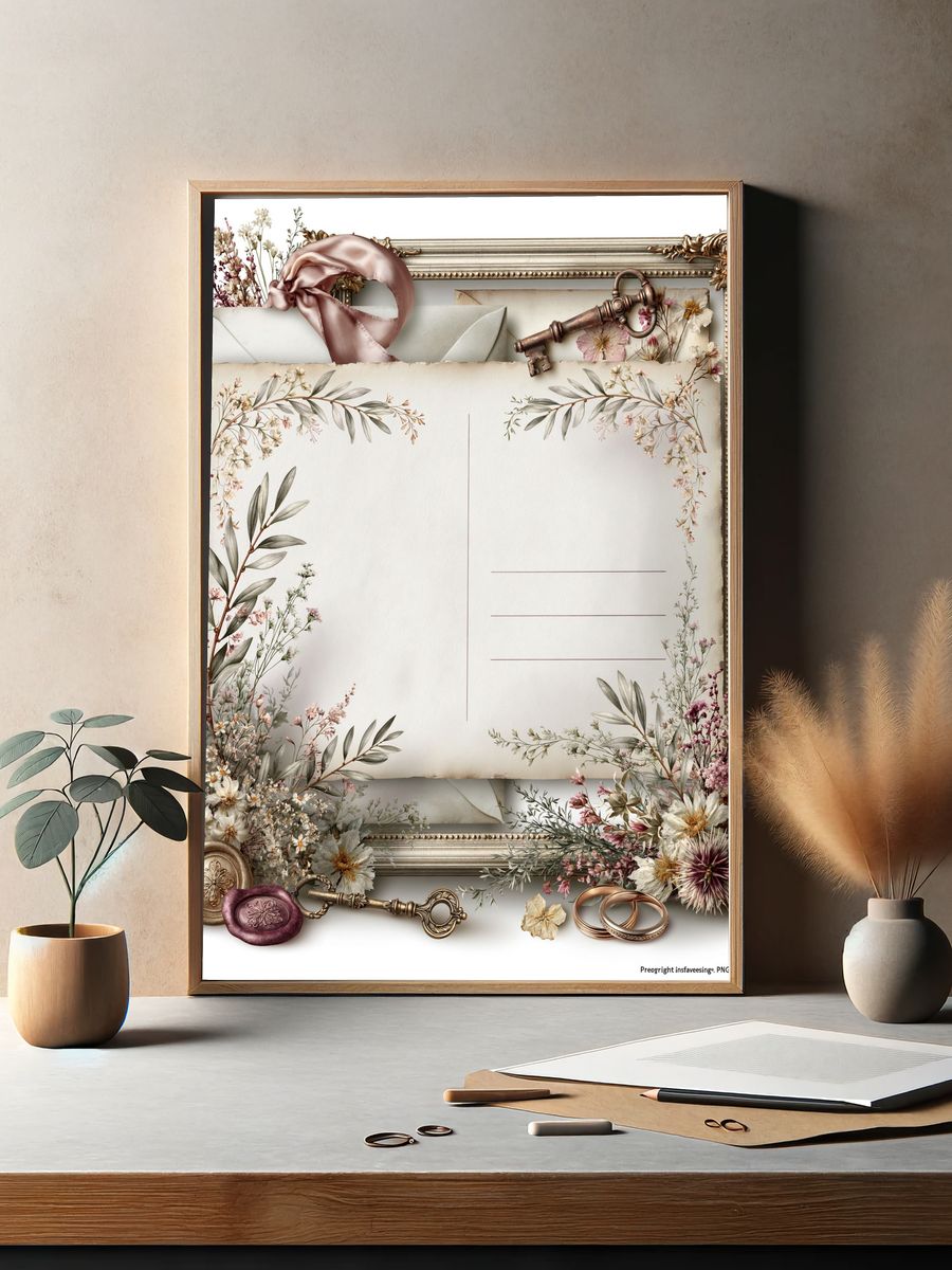 Vintage Floral Letter Frame Poster. — room view 2